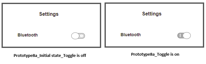 Screenshot of the UI toggle "Bluetooth" with a toggle symbol 0 and light gray color for off and a toggle symbol 1 and dark gray color for on.