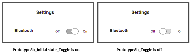 Screenshot of the UI toggle "Bluetooth" with the label "On" with dark gray color and "Off" with light gray color.