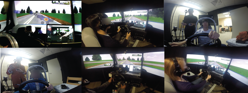Series of photos of participants using the driving simulator.