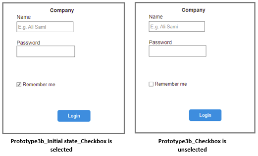 Screenshot of a UI radio button and a login button for "Company." The final screen shows the radio button "Remember Me" deselected.